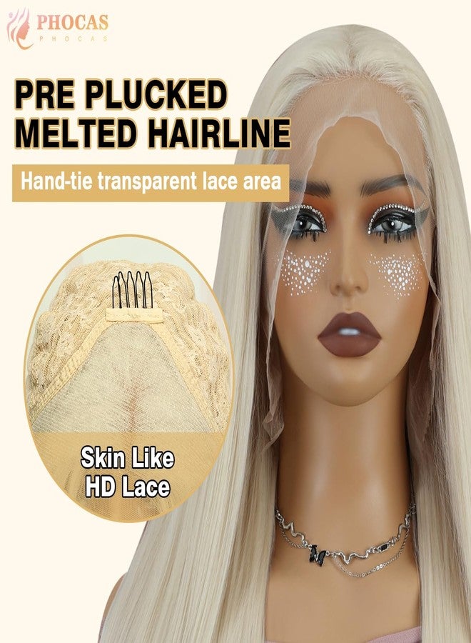 PHOCAS 30 Inch Platinum Blonde Synthetic Lace Front Wig Long Straight Blonde Wig 13x3 Pre Plucked Frontal HD Lace Front Wigs for Women Cosplay Party Halloween Daily - Image 4